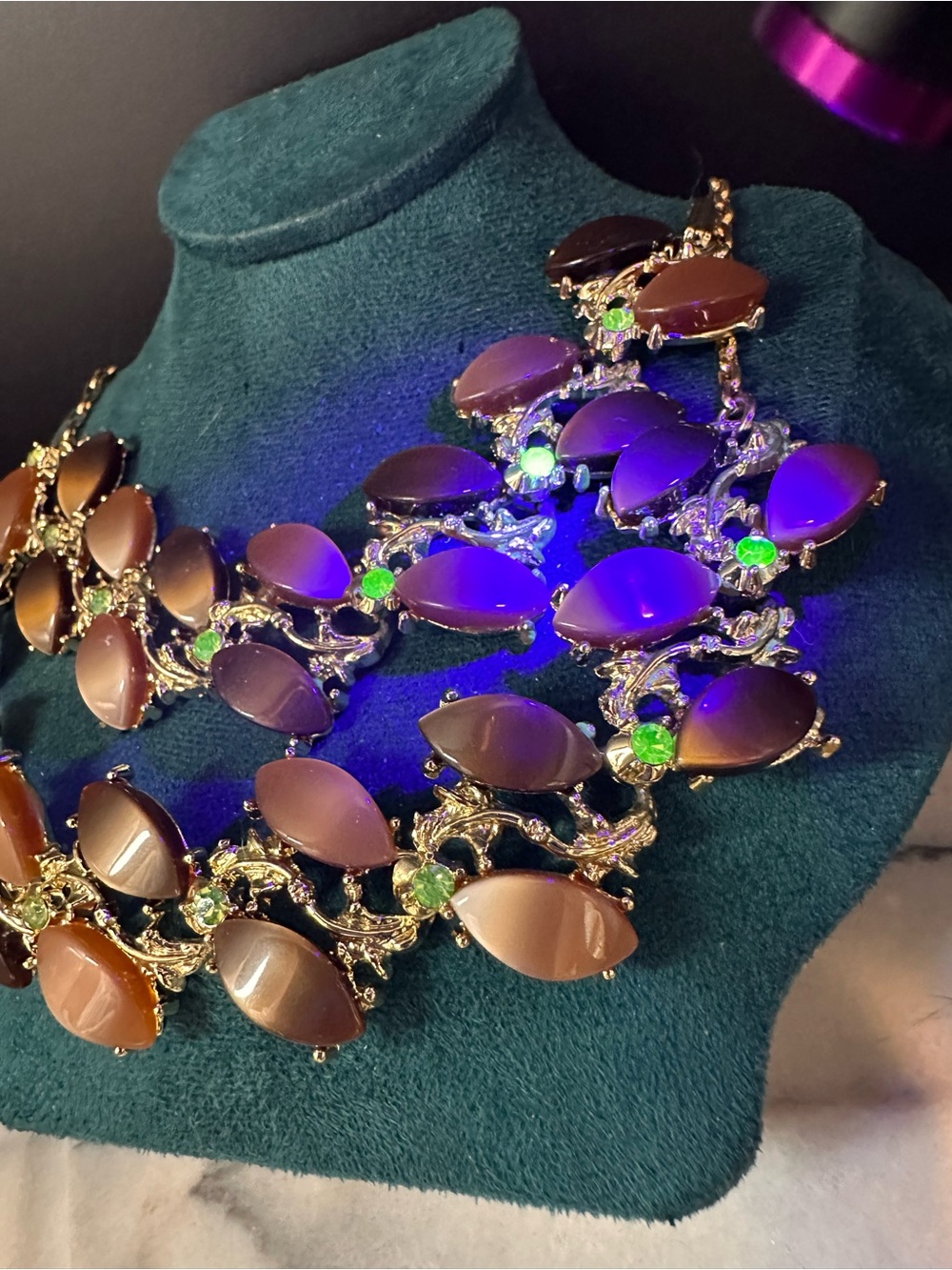 Mid Century Thermoset Uranium Glass Rhinestones Necklace & Bracelet - Picture 13 of 14